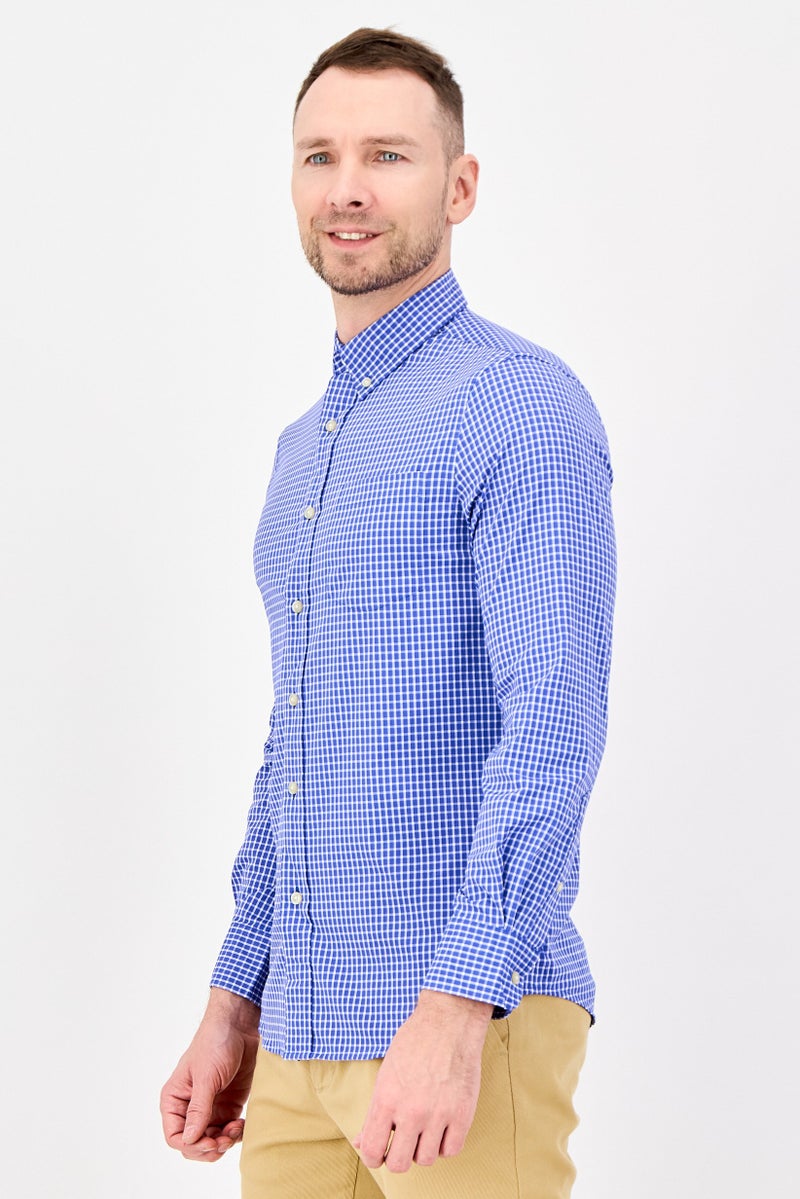 Chaps Men Performance Fit Checkered Long Sleeve Casual Shirt, Blue - Image 2